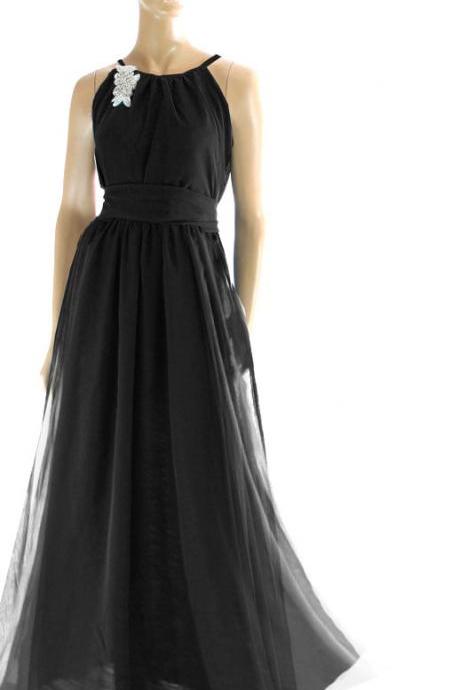 Maxi Black chiffon bridesmaid / evening /prom/ party dress