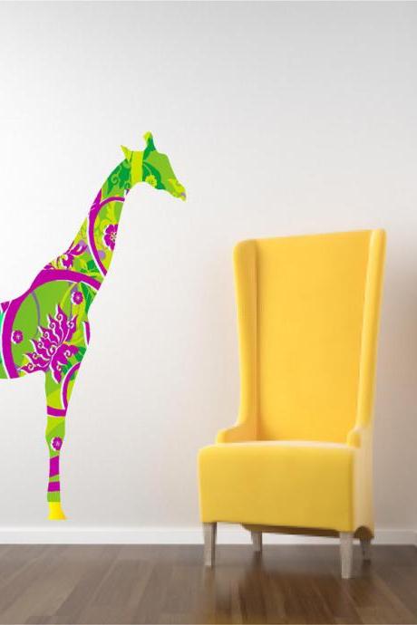 Kids Decor Giraffe Wall Decal in Bright Tropical Colors