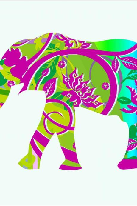 Nursery Decor Elephant in Tropical Colors Fabric Wall Decals