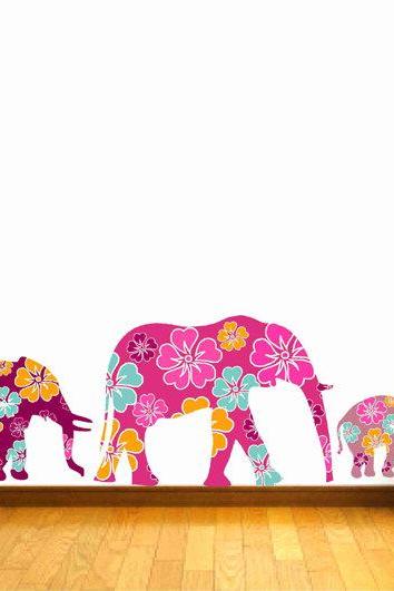 Children Decor Pink Elephants Wall Decals