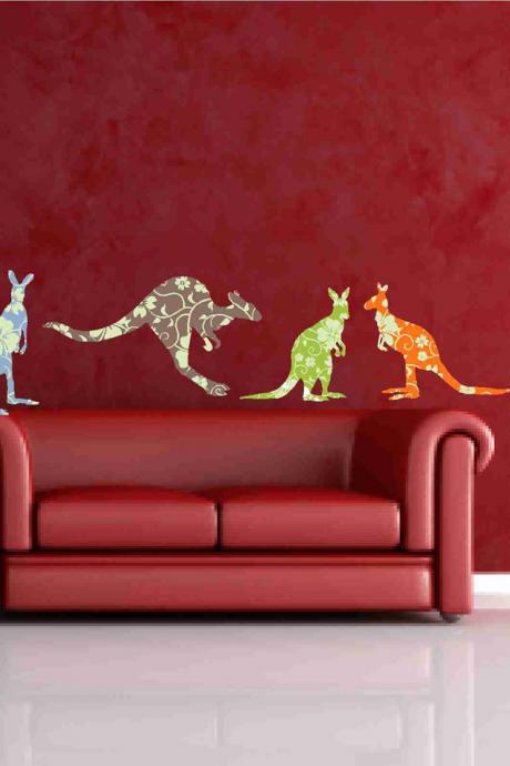 Adorable Kangaroo Wall Fabric Decals in Floral Prints for Children
