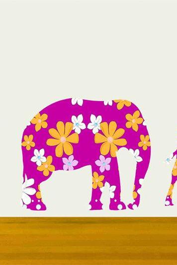 Kids Wall Decals Bright Pink Giraffe Elephant Flamingo Set
