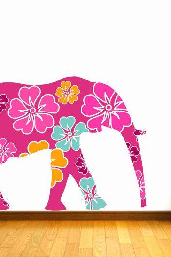Floral Pink Elephant Fabric Wall Decals