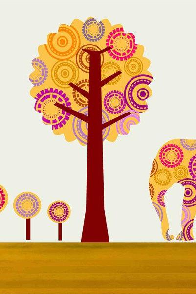 Children Nursery Wall Decals Elephant and Tree Wall Decor