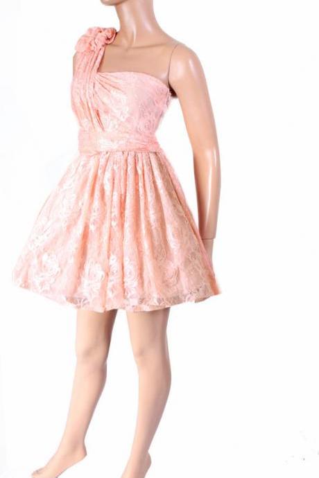 Peach lace/ evening / bridesmaid /cocktail / asymmetrical dress