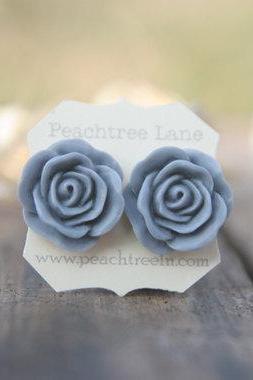 Large Grey Rose Flower Post Earrings // Bridesmaid Gifts // Maid of Honor Gifts