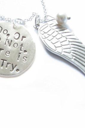 Angel Wing Hand Stamped Necklace Anyway you want Personalized engraved gift birthday Star Wars