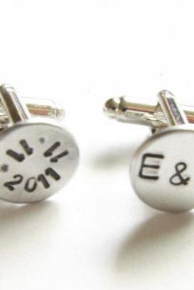 Initial Date Hand Stamped Wedding Men Cufflinks personalized engraved gift cuff links wedding birthday Christmas in July