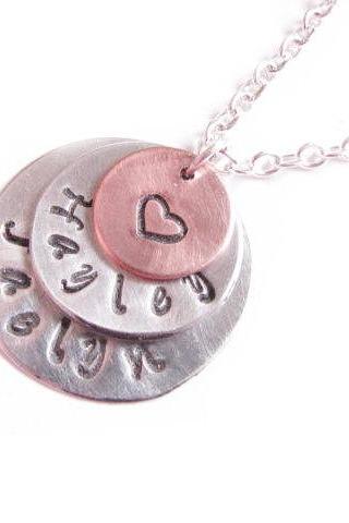Triple Hand Stamped Necklace Personalized engraved Pendant birthday wedding mother sister friend