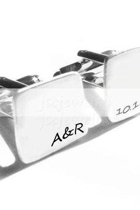 Men Cufflinks Square Initial Metal Hand Stamped Initial Date cufflinks personalized keepsake gift engraved custom Wedding cuff links
