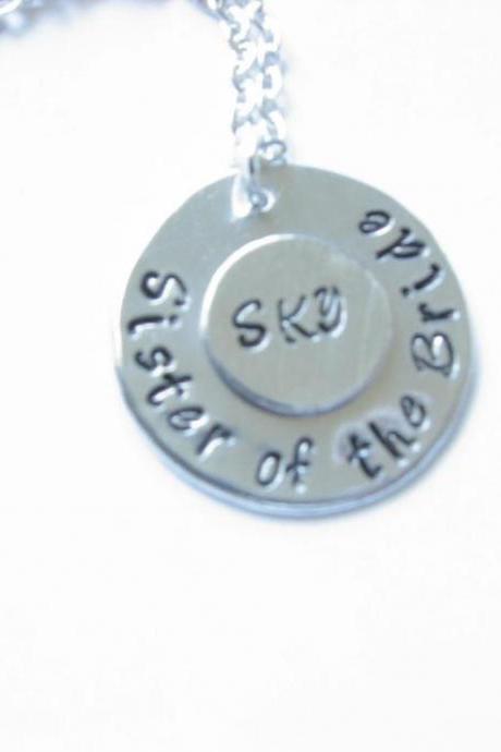 Sister Of The Bride Necklace Or Mother Of The Bride Initials Hand Stamped Customize Personalized Pendant Engrave Gift Birthday Wedding