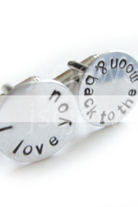 Love Men Cufflinks Hand Stamped I Love you to the moon & back Wedding Groom Father Cuff Links Personalized Gift Wedding Birthday