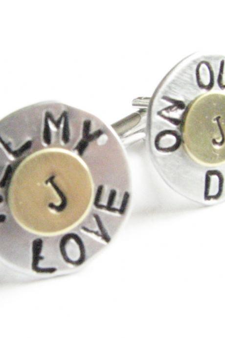 Hand Stamped Wedding Cufflinks Initial personalized Engraved gift for him Men Father Wedding mixed metal cuff links