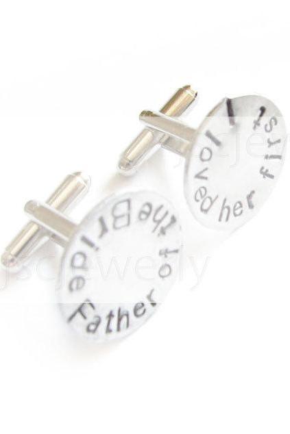 Sterling Wedding Cufflinks Father Of The Bride Hand Stamped Men Silver Cuff Links Personalized Engraved Keepsake Gift