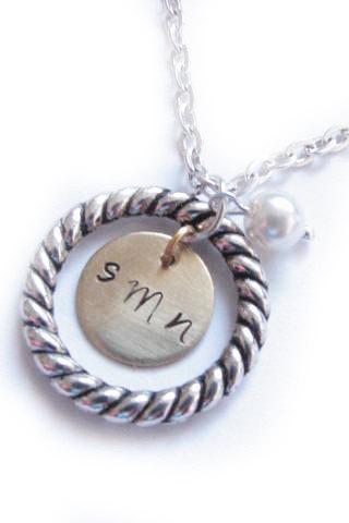 Personalized nitial Necklace Hand Stamped Circle Pendant gift birthday wedding birthday