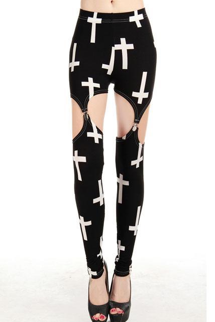 Fashion Split Type Cross Pattern Fashion Girls Leggings - Black