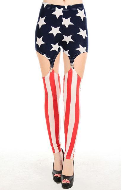 Tight Ankle Length Cut Out American Flag Leggings