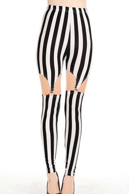 Changeable Mid Waist Striped Pattern Leggings with Hasp