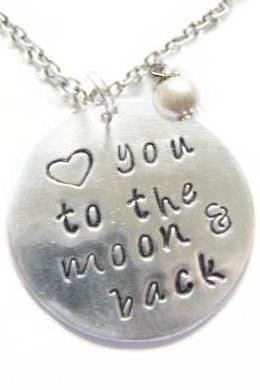 Silver Personalized Necklace Hand Stamped Love You To The Moon &amp;amp; Back Pendant Pearl Charm Engrave Birthday Wedding