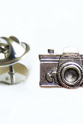 Camera Tie Tack Silver Lapel Pin Accessory Gift for Groom Man Father Dad Groomsman