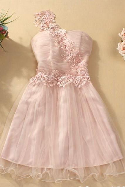 Fashion New Cute One Shoulder Strapless Dress - Pink 