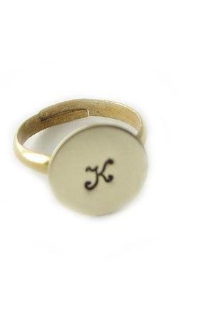 Personalized Initial Ring Brass Hand Stamped Jewelry birthday gift engraved