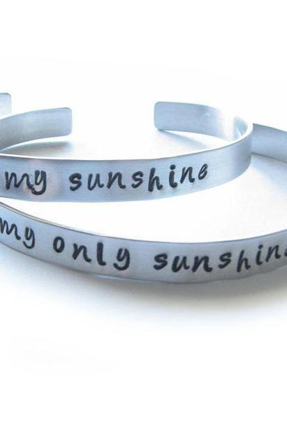 2 You Are My Sunshine Cuff Bracelets Personalized Hand Stamped Engraved Mother Daughter Jewelry Birthday Wedding Graduation