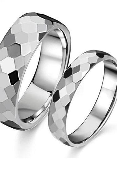 Stainless Steel Diamond Cut Couple's Ring Set - Promise Ring Band (sz 5 - 10)