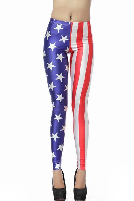 Woman American Flag Pattern Fitted Leggings