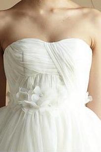 Handmade Wedding Sash/Belt, Bridal Sash, Rhinestone Sash, Beaded Sash - White Flower Organza
