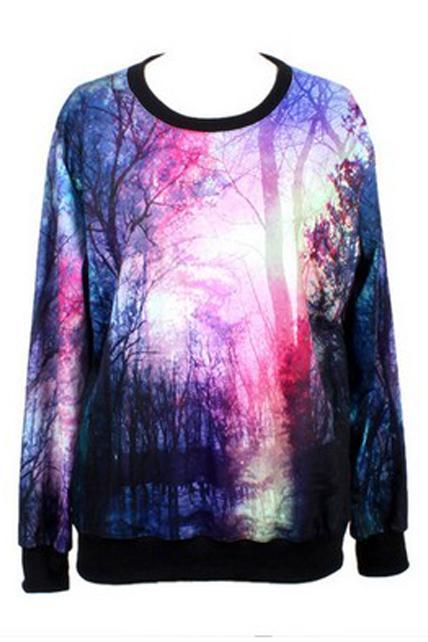 Special Design Woman Forest Pattern Polyester T Shirt