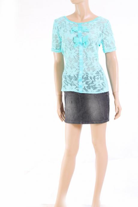 Lace/ romantic/ mint/ elegant /l blouse /top