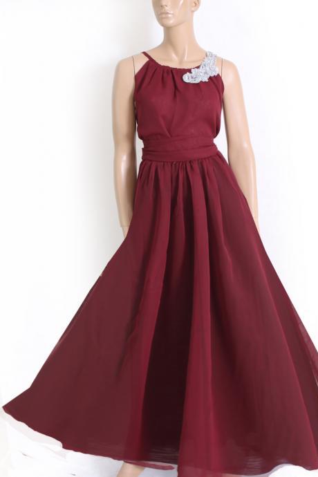 Maxi dark red / chiffon bridesmaid / evening / party / dress