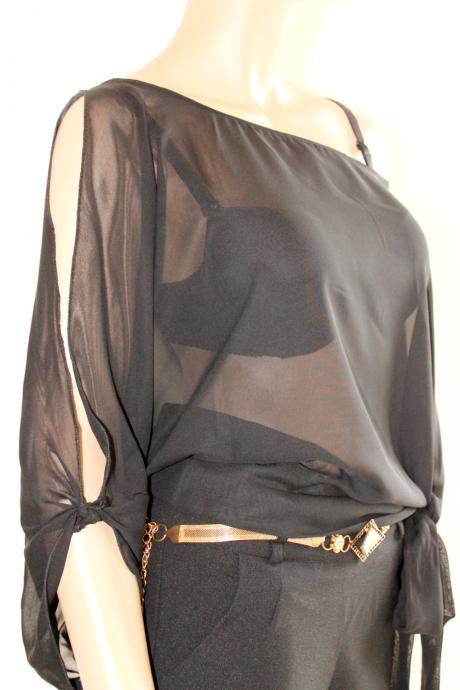Plus Size Black Sexy Chiffon/cocktail /party/ top/ blouse