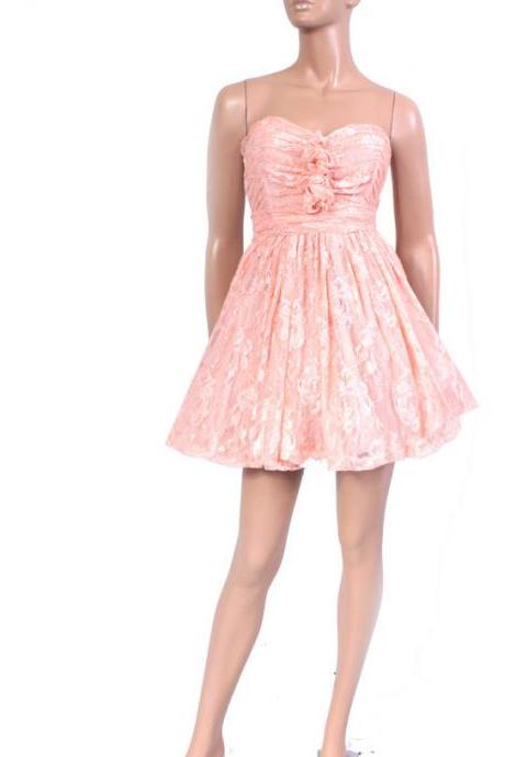 Peach strapless lace dress