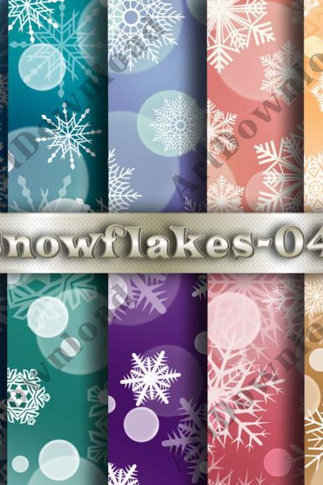 Snowflakes digital scrapbooking Paper, Printable Christmas Snowflakes, Set for Personal and Commercial Use