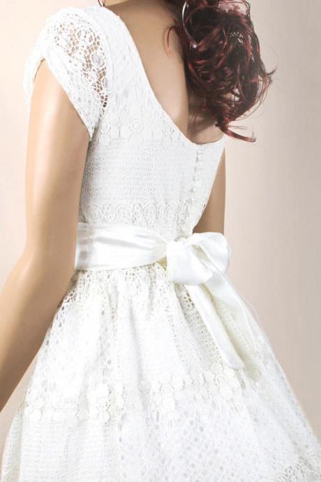 Ivory romantic bridesmaid / evening / lace cotton dress