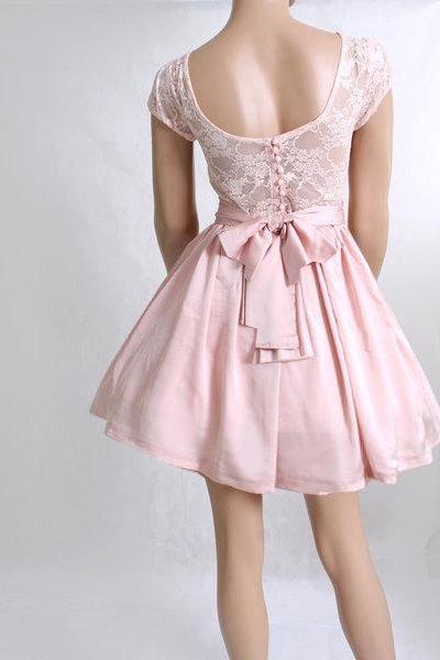 Blush Bridesmaid / Wedding Party / Cocktail / Evening / Prom / Graduation lace,satin dress