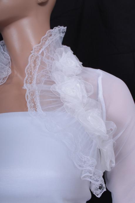 Bridal Optical White fluffy ruffles shrug jacket wedding bolero