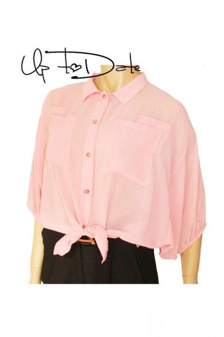 Baby pink / chiffon blouse with buttons