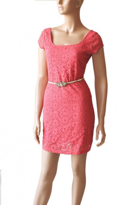 Coral bridesmaid/ cotton lace/ day/ dress