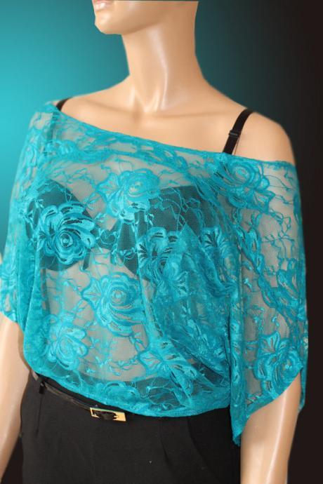 women's elegant blue lace top
