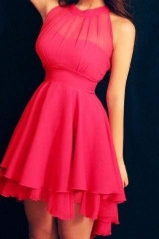 Cute Mesh Front Cute Slim Dress For Women - Hot Pink