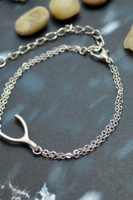 C-032 Wishbone Initial Bracelet, Personalized Bracelet, Simple Bracelet, Rhodium Plated/everyday Jewelry/