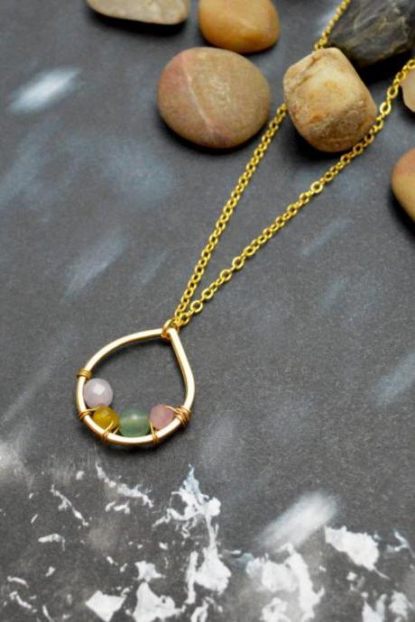 A-102 Open Drop Necklace, Gemstone Necklace, Jade Necklace, Simple Necklace, Modern Necklace, Gold Plated/bridesmaid/gifts/everyday Jewelry/