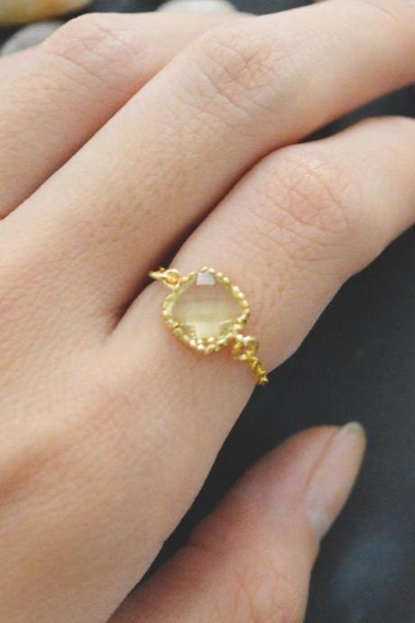 E-011 Lemon Square Glass ring, Gold Frame ring, Chain ring, Simple ring, Modern ring, Gold plated ring/Everyday/Gift/