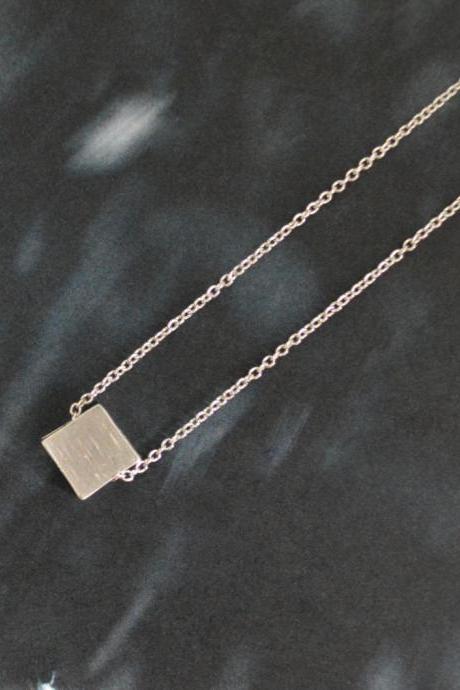 A-026 Mini Silver Square, Simple Necklace, Modern Necklace, White Gold Rhodium Plated Chain/bridesmaid Gifts/everyday Jewelry/