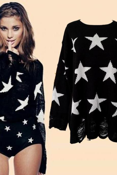 Nice Black Stars Printed Sweater