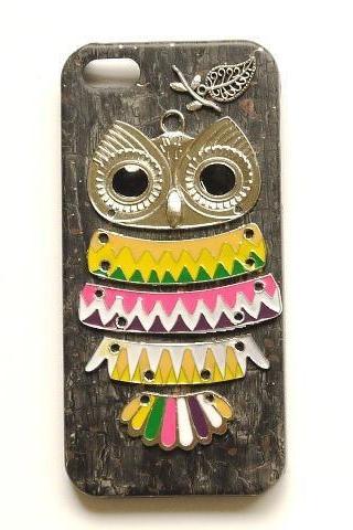 Silver Owl Black Wooden Pattern Leather Case For Iphone 5 5S
