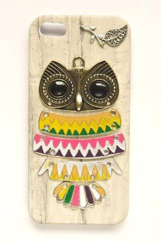 Bronze Owl White Wooden Pattern Leather Case For Iphone 5 5S